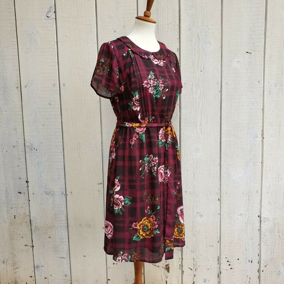 Modcloth Vintage Style Floral Check Dress Size L - Picture 4 of 6